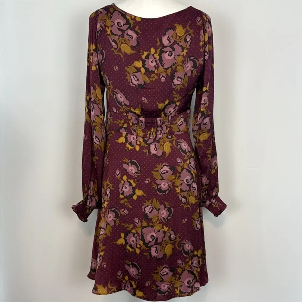 Free People Morning Light Retro Floral Mini Dress in Purple Combo. Size 12.